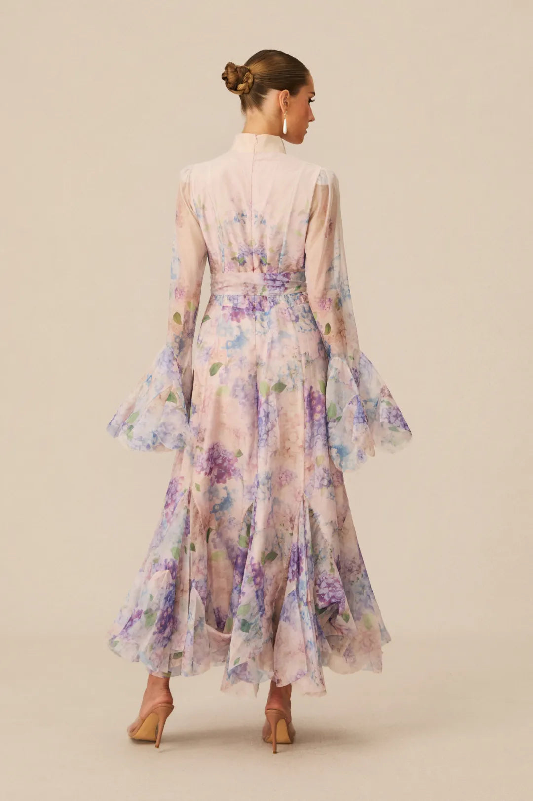 Alessia Long Floral-Print Ruffled Dress