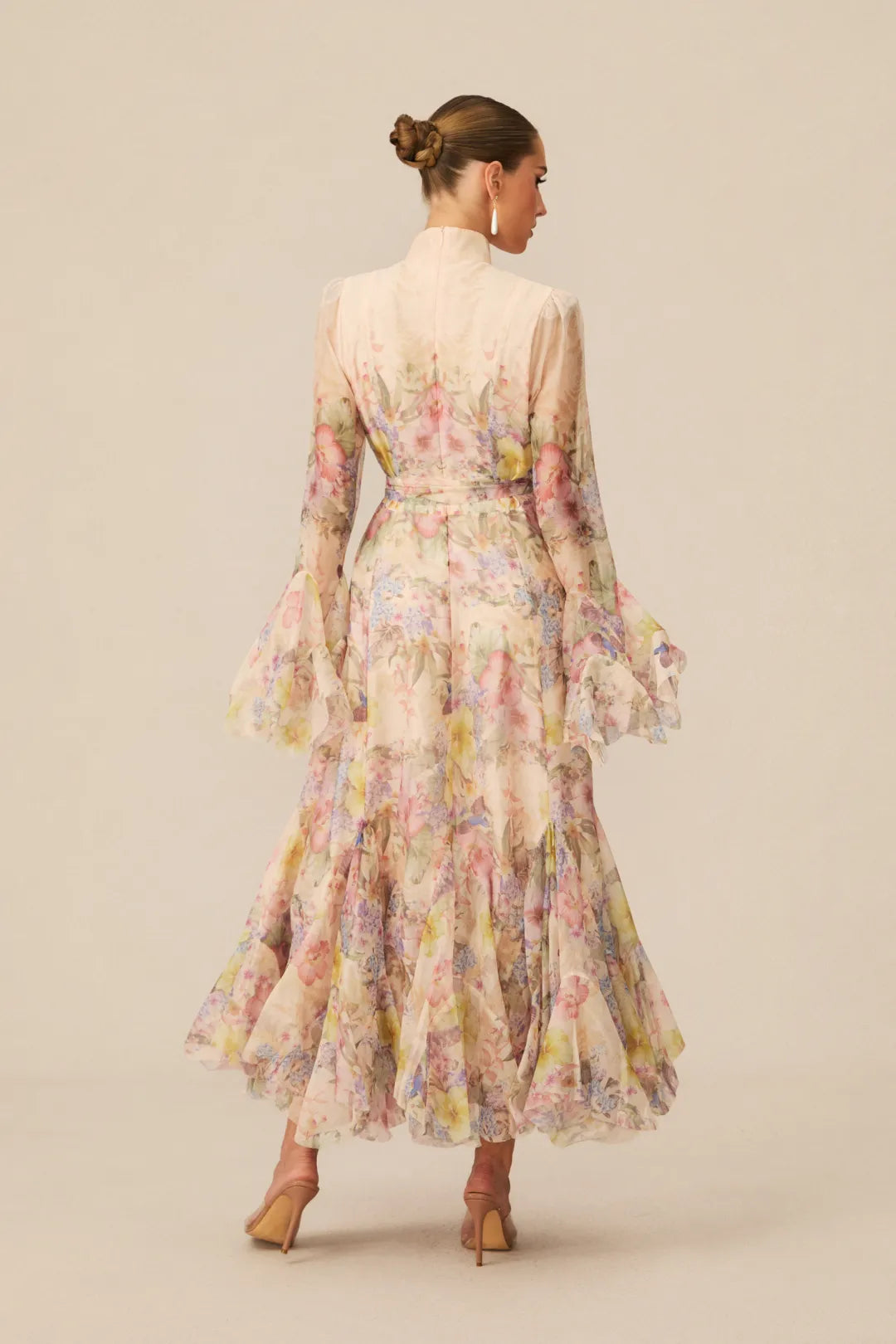 Alessia Long Floral-Print Ruffled Dress